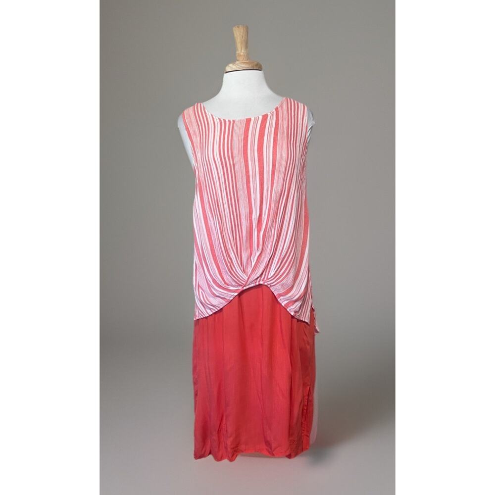 Blu Heaven Boho Sleeveless Coral Orange Cami Tank Tunic Dress Blouson Casual L